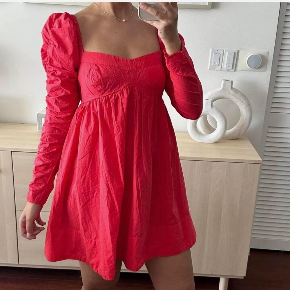 Free People Babydoll Elegant Red Puff Sleeve Dress